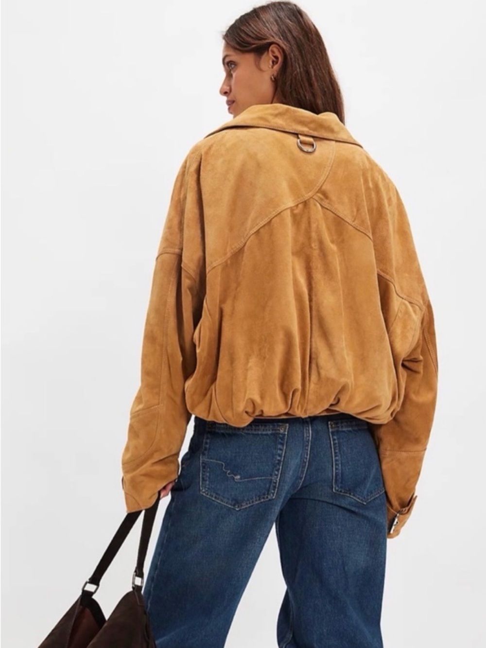 Free People Sonny Suede Pullover jacket 1/2 zip Tan sz S oversized New with tag - Picture 3 of 13